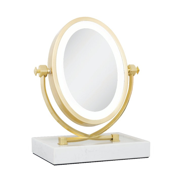 Zadro LOVGLAM55 705004424363 product photo front left angle view, brooklyn led lighted makeup mirror with magnification & marble tray in front of a white background