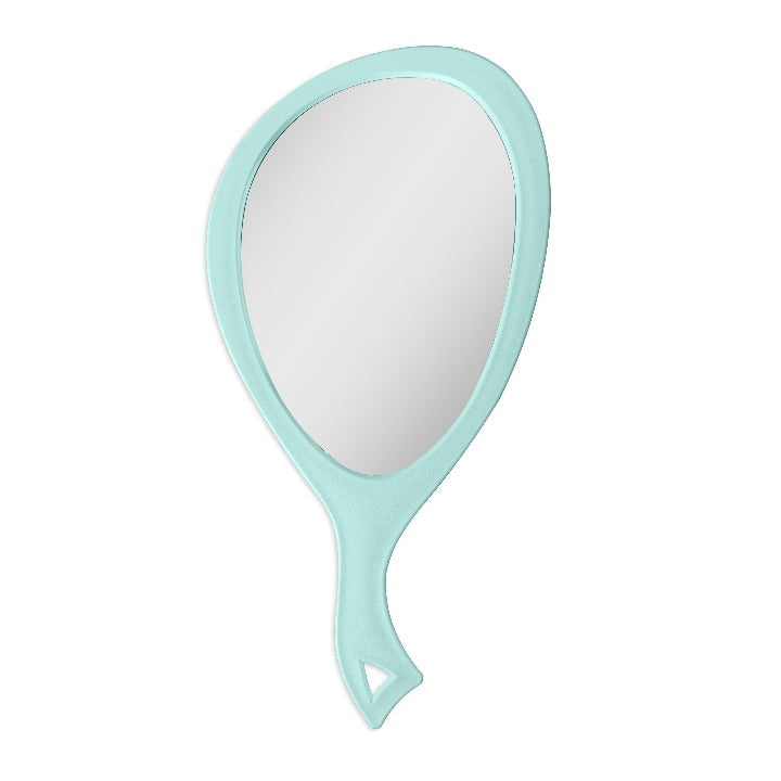 Zadro ZHL1 705004419956 product photo front view moonlight jade, large teardrop handheld mirror with handle in front of a white background