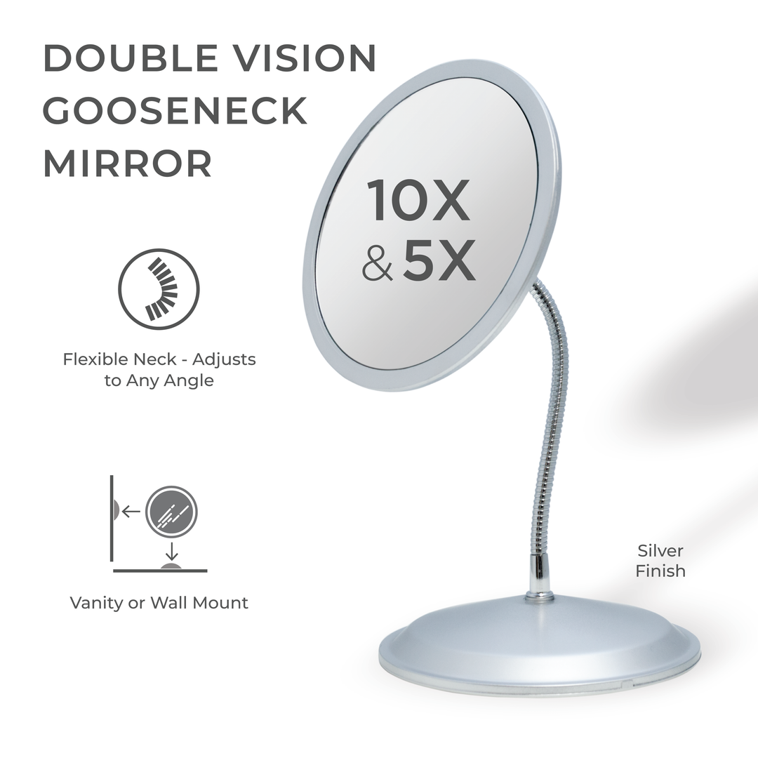 Gooseneck Makeup Mirror with Magnification & Wall Mount