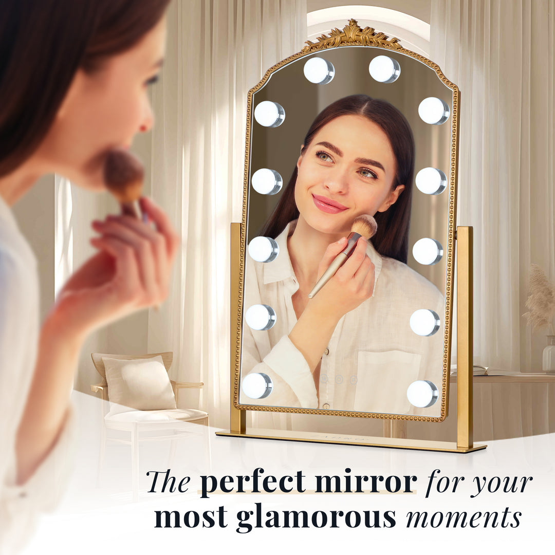 LED Lighted Hollywood Mirror with Gold Décor