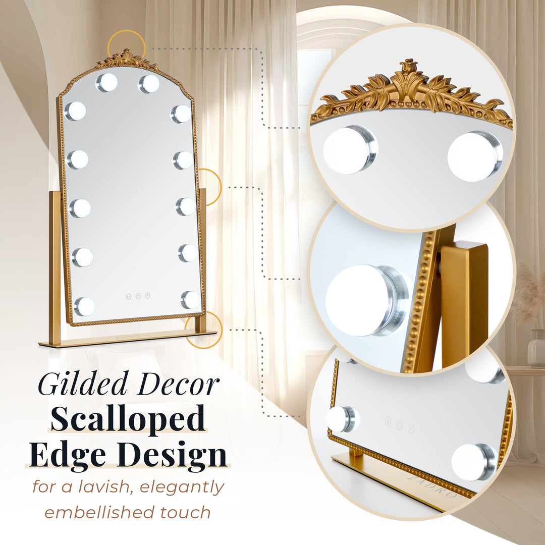 LED Lighted Hollywood Mirror with Gold Décor