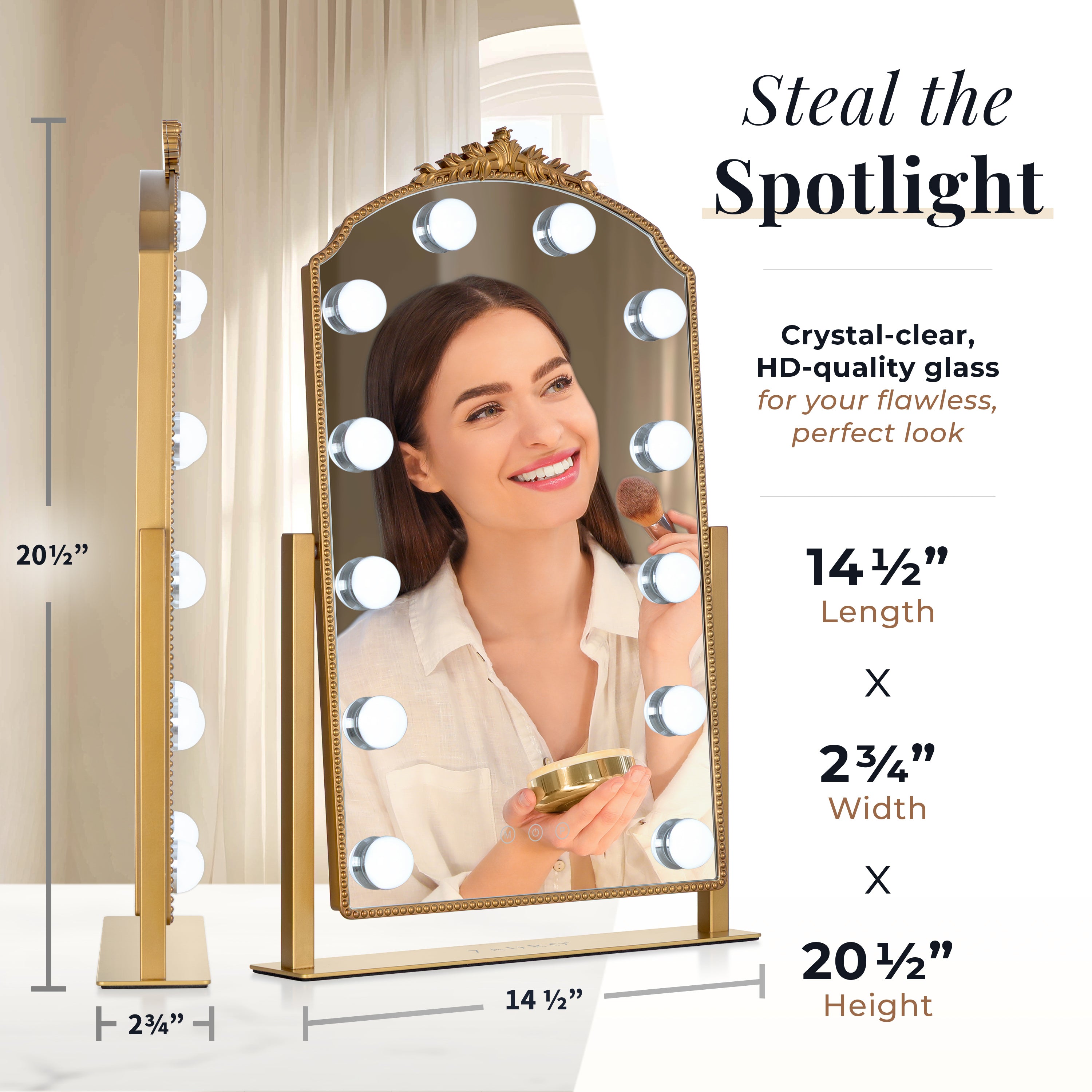 Zadro Gold Décor Edge Hollywood LED Lighted Vanity Face Mirror 12
