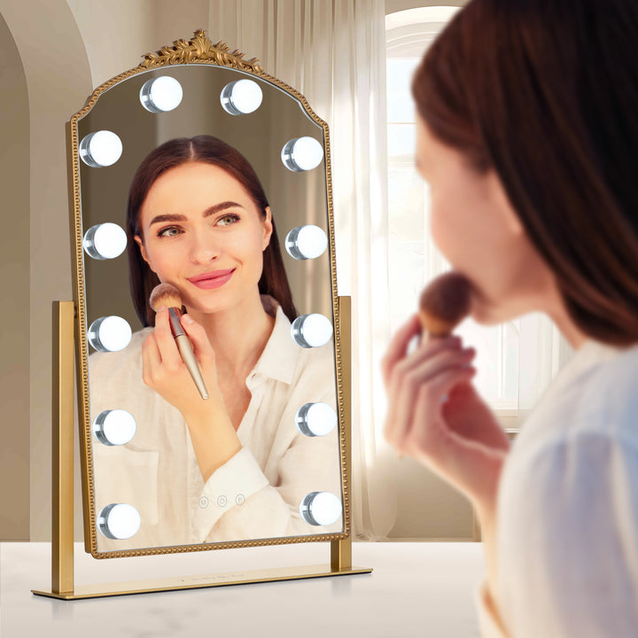 LED Lighted Hollywood Mirror with Gold Décor