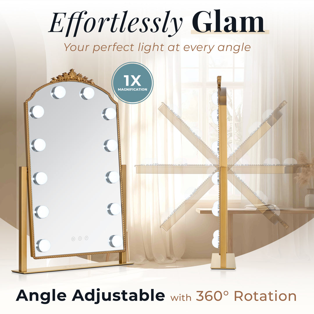 LED Lighted Hollywood Mirror with Gold Décor