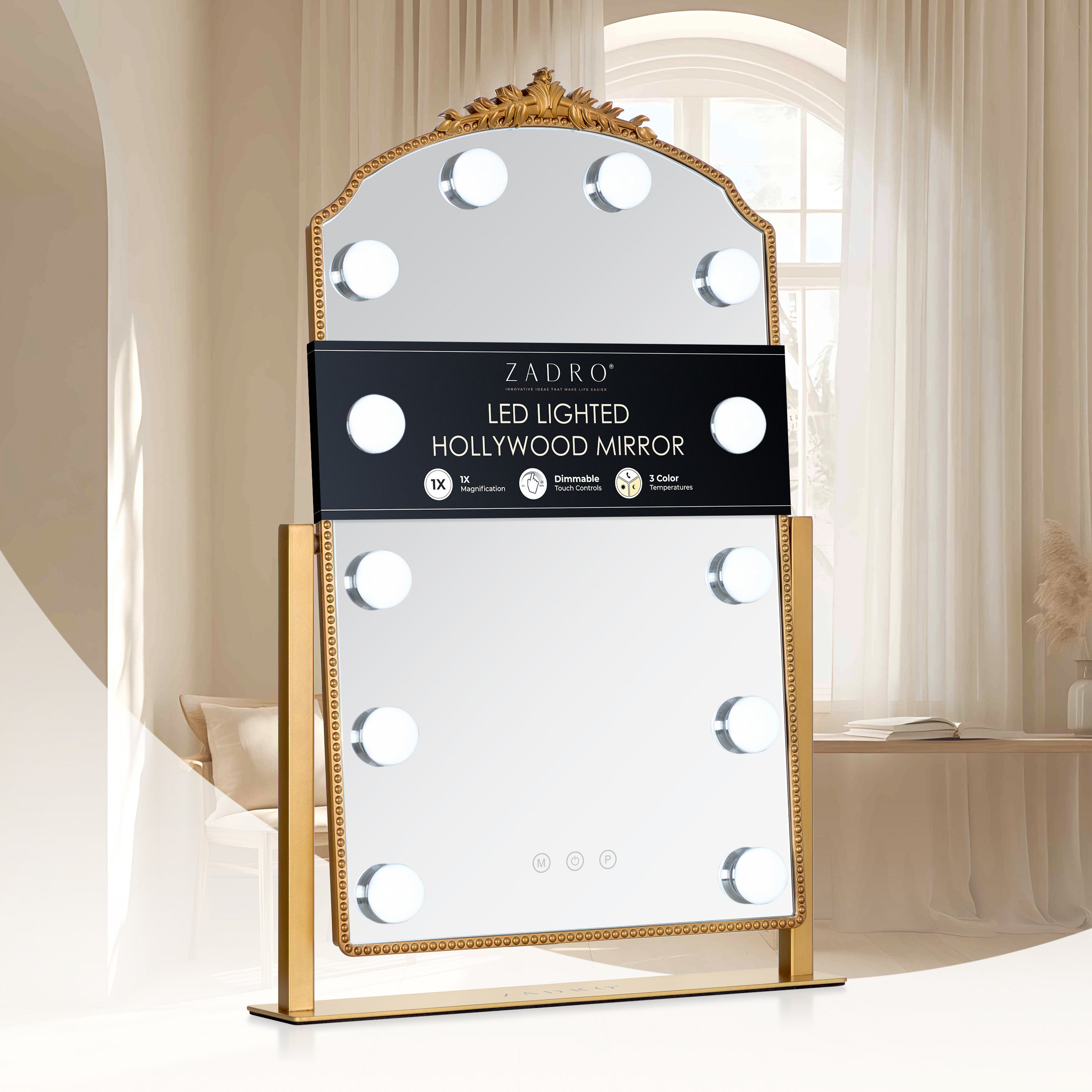 Zadro Gold Décor Edge Hollywood LED Lighted Vanity Face Mirror 12
