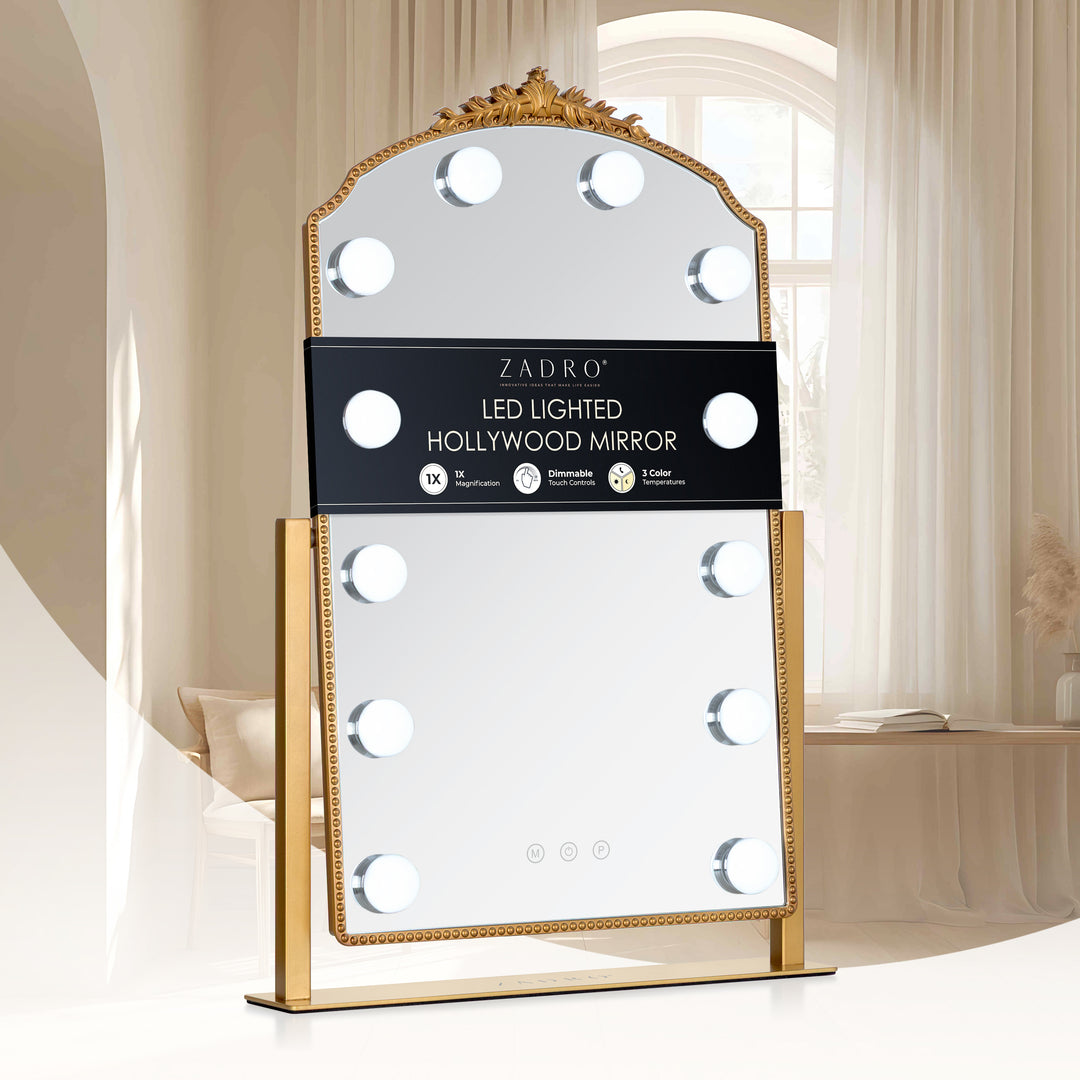 LED Lighted Hollywood Mirror with Gold Décor