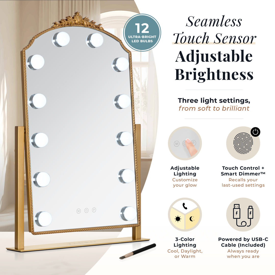 LED Lighted Hollywood Mirror with Gold Décor