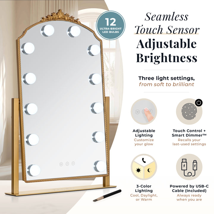 LED Lighted Hollywood Mirror with Gold Décor