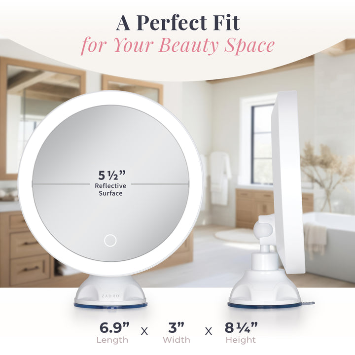 Lighted Wall Mounted Suction Cup Makeup Mirror with 10X Magnification