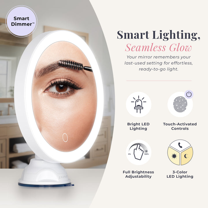 Lighted Wall Mounted Suction Cup Makeup Mirror with 10X Magnification