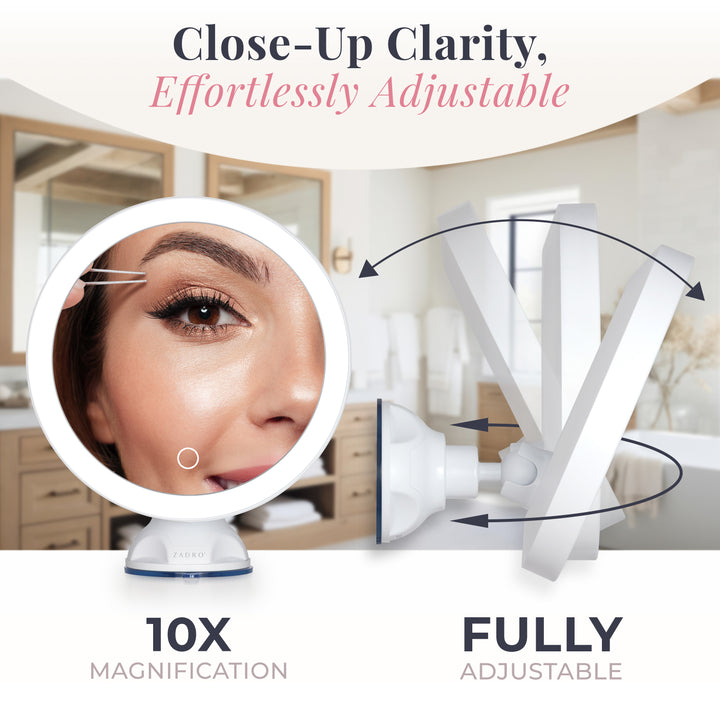 Lighted Wall Mounted Suction Cup Makeup Mirror with 10X Magnification