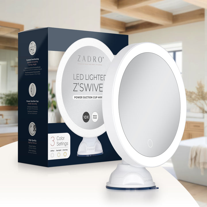 Lighted Wall Mounted Suction Cup Makeup Mirror with 10X Magnification