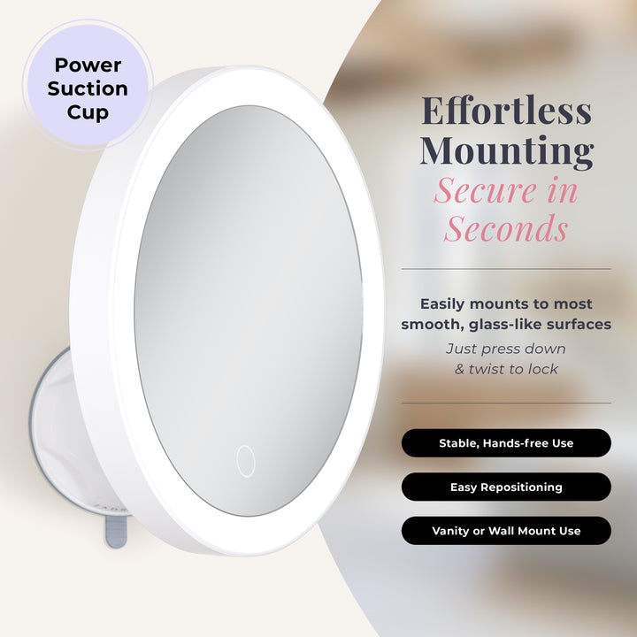 Lighted Wall Mounted Suction Cup Makeup Mirror with 10X Magnification