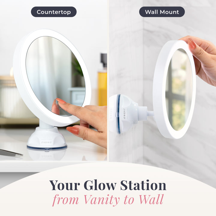 Lighted Wall Mounted Suction Cup Makeup Mirror with 10X Magnification