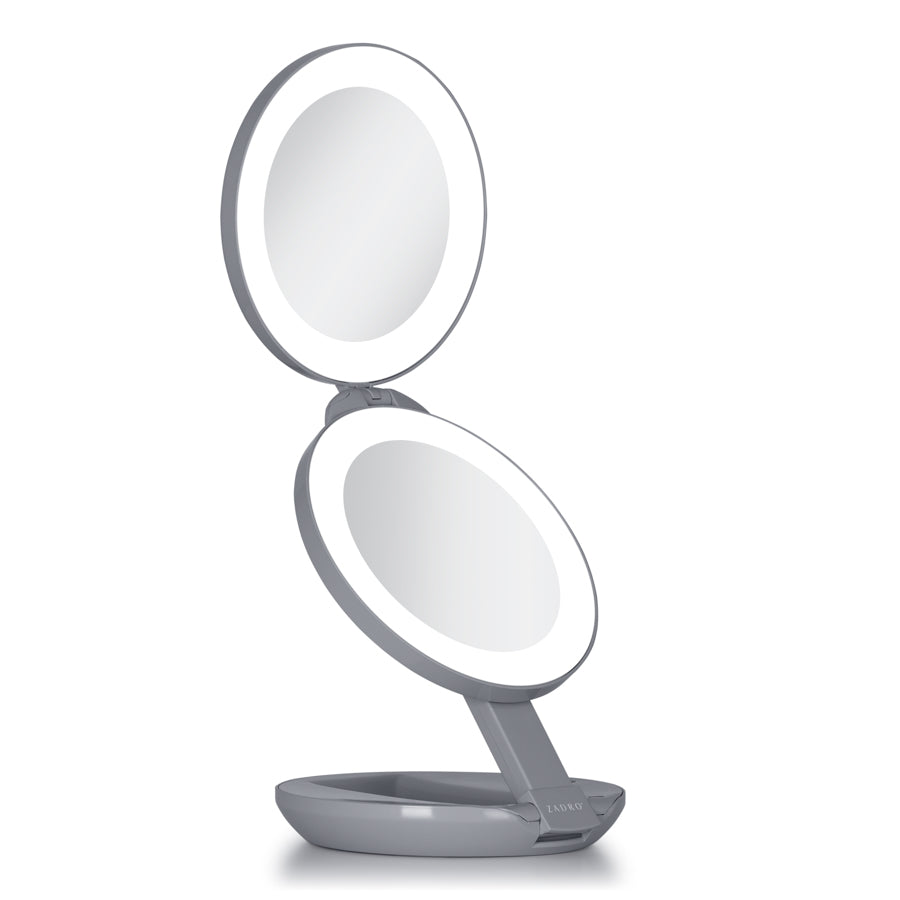 Lighted Travel Mirror with Magnification & Folding-to-Compact