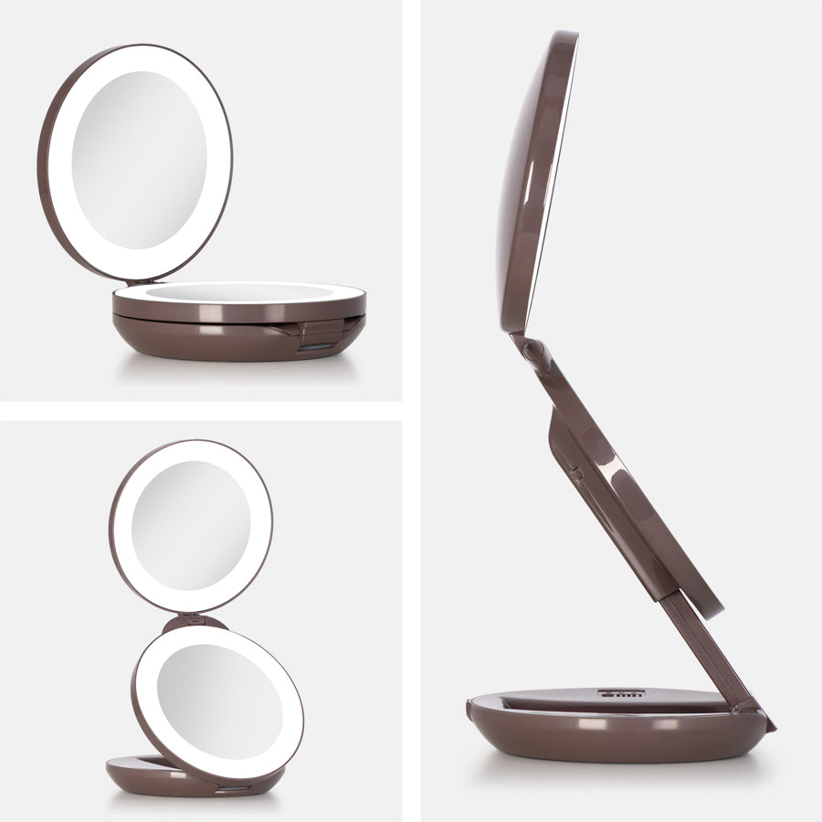 Lighted Travel Mirror with Magnification & Folding-to-Compact