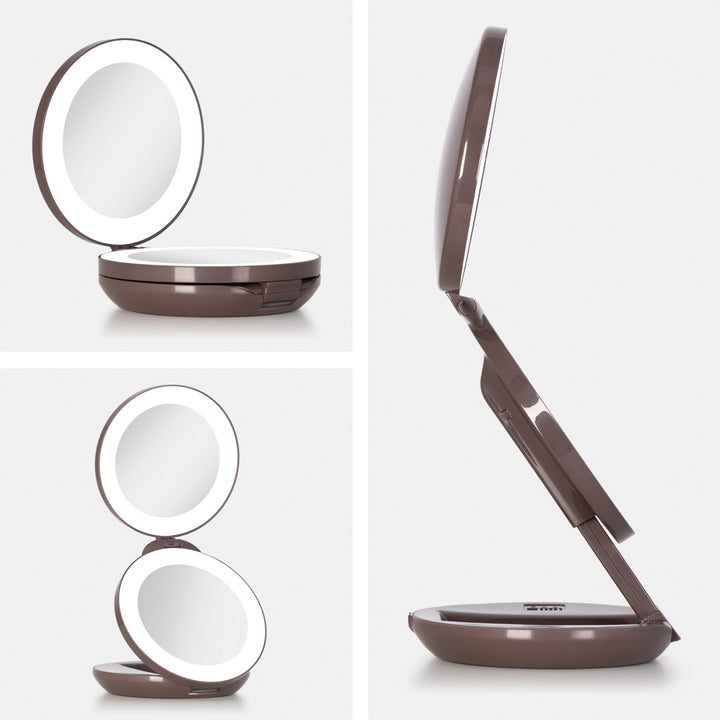 Lighted Travel Mirror with Magnification & Folding-to-Compact