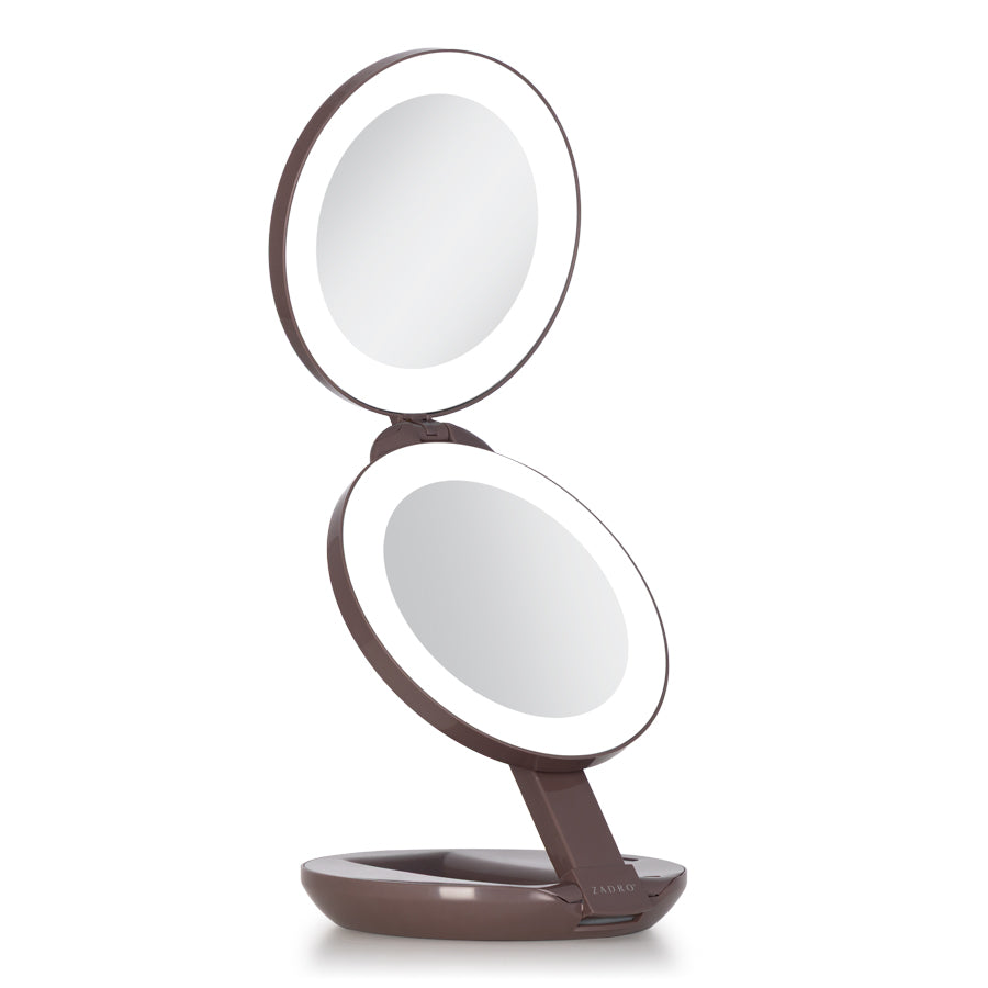 Lighted Travel Mirror with Magnification & Folding-to-Compact