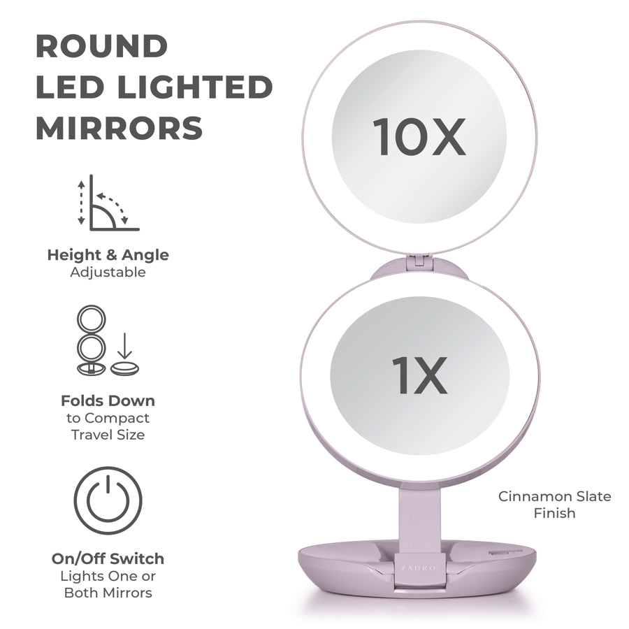 Lighted Travel Mirror with Magnification & Folding-to-Compact