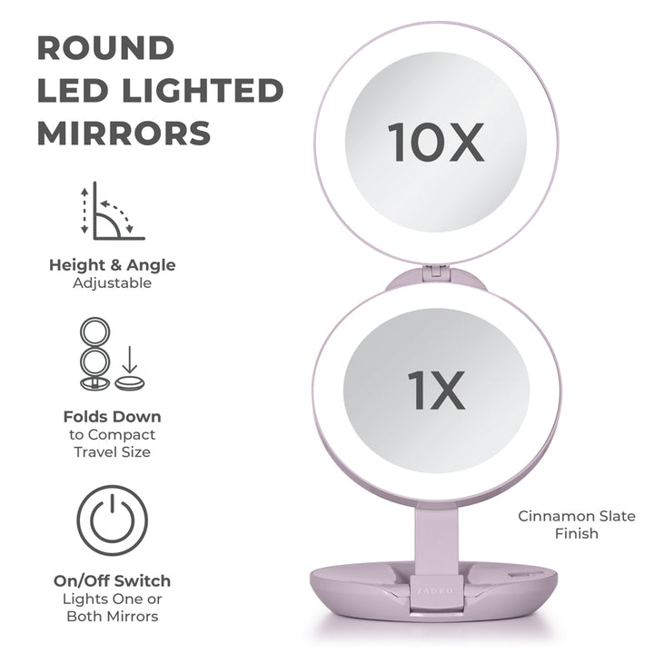 Lighted Travel Mirror with Magnification & Folding-to-Compact