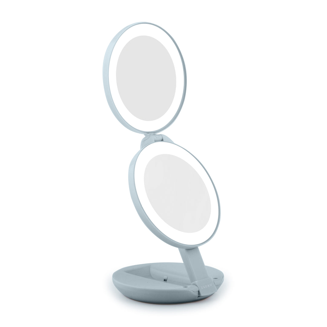 Lighted Travel Mirror with Magnification & Folding-to-Compact