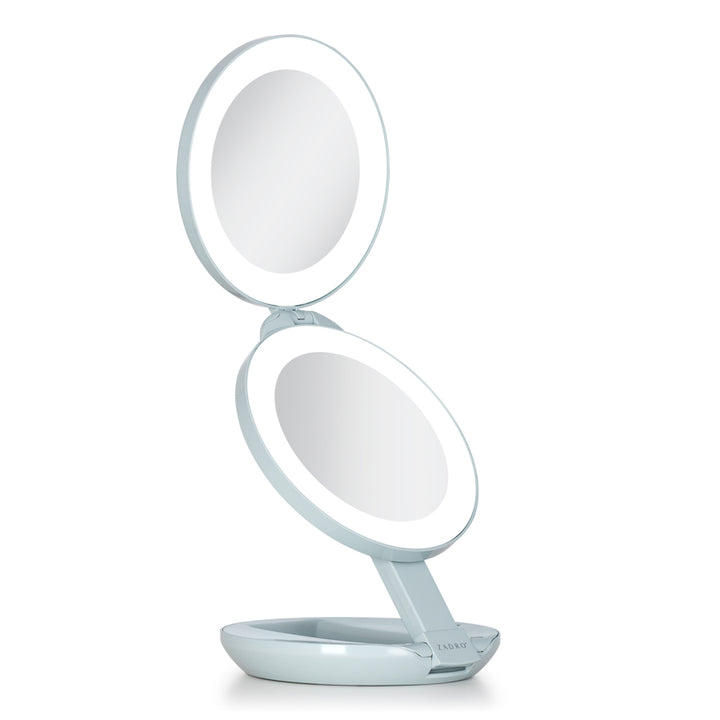 Lighted Travel Mirror with Magnification & Folding-to-Compact