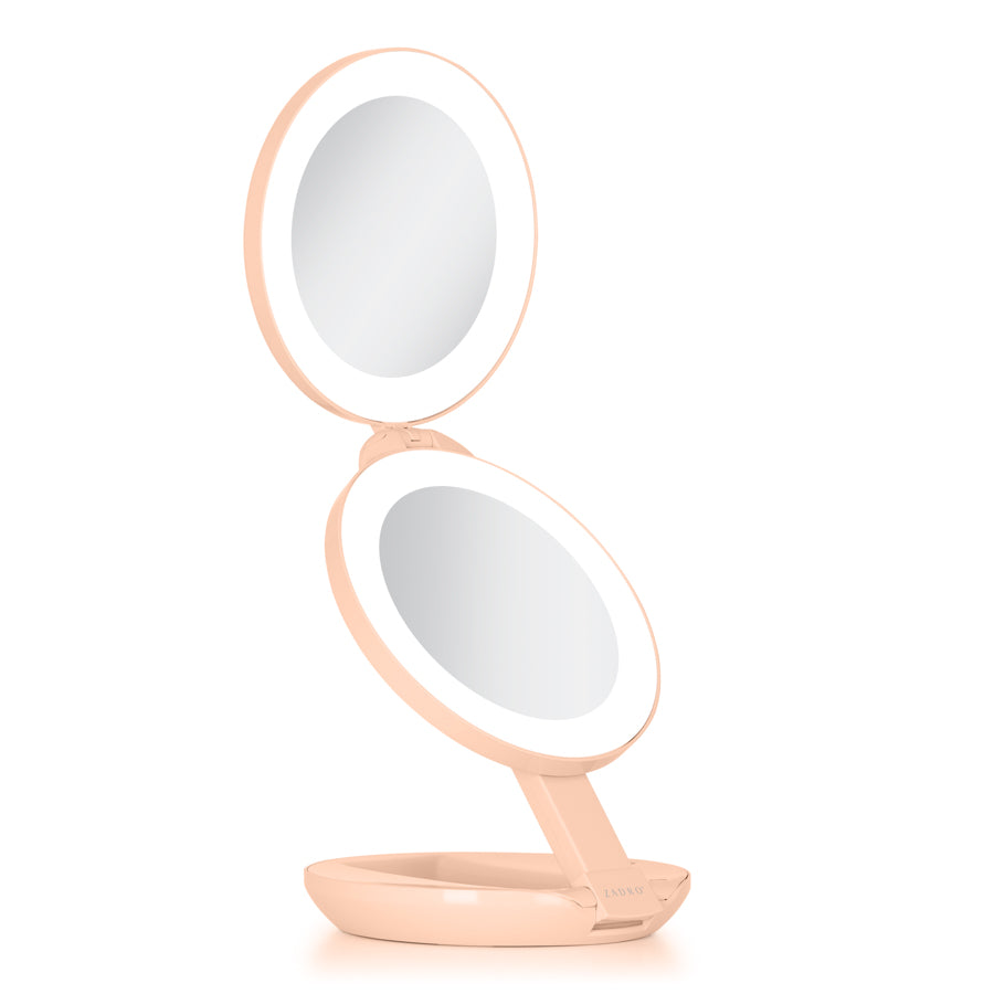 Lighted Travel Mirror with Magnification & Folding-to-Compact