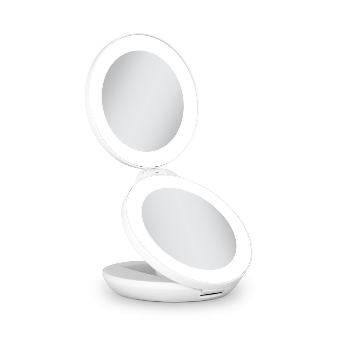 Lighted Travel Mirror with Magnification & Folding-to-Compact