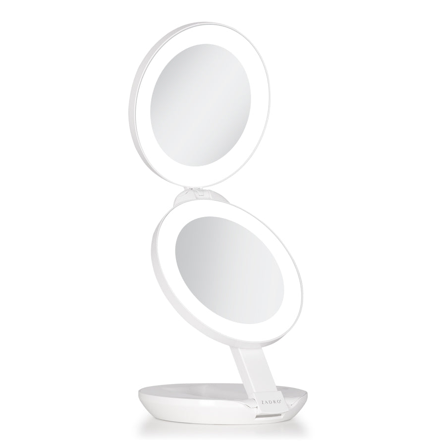 Lighted Travel Mirror with Magnification & Folding-to-Compact