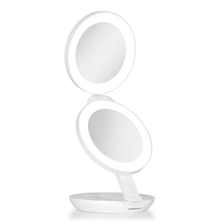 Lighted Travel Mirror with Magnification & Folding-to-Compact