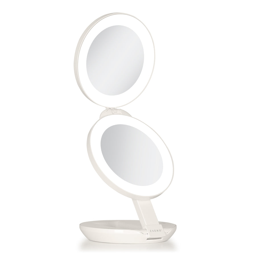 Lighted Travel Mirror with Magnification & Folding-to-Compact