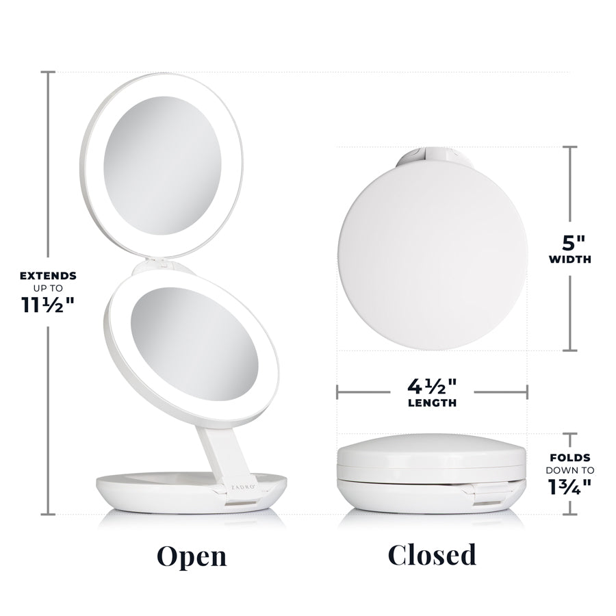 Lighted Travel Mirror with Magnification & Folding-to-Compact