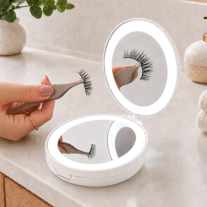 Lighted Travel Mirror with Magnification & Folding-to-Compact