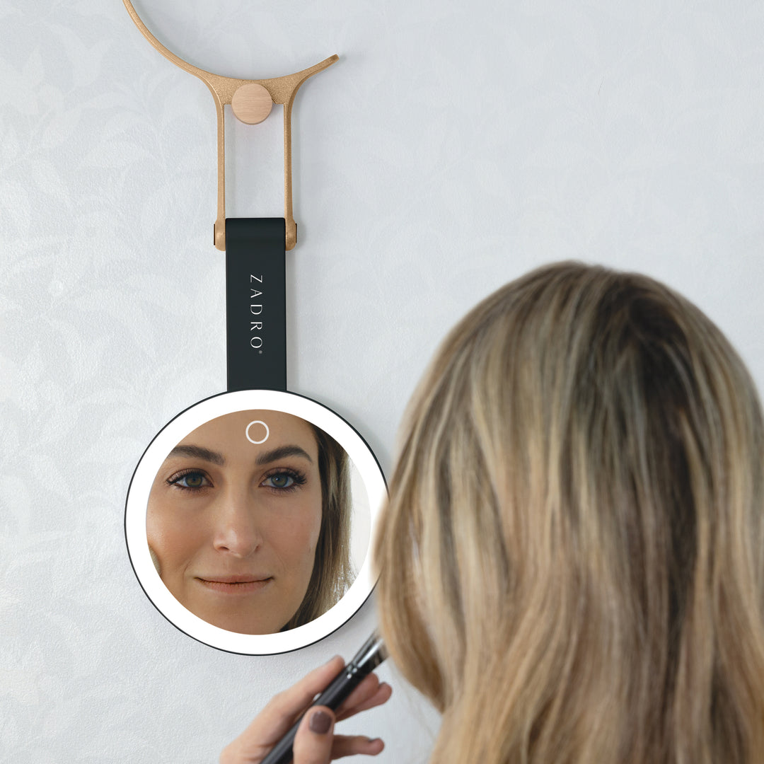 LED Lighted Travel-Ready Hand Mirror with Magnification and Multi-Position Stand