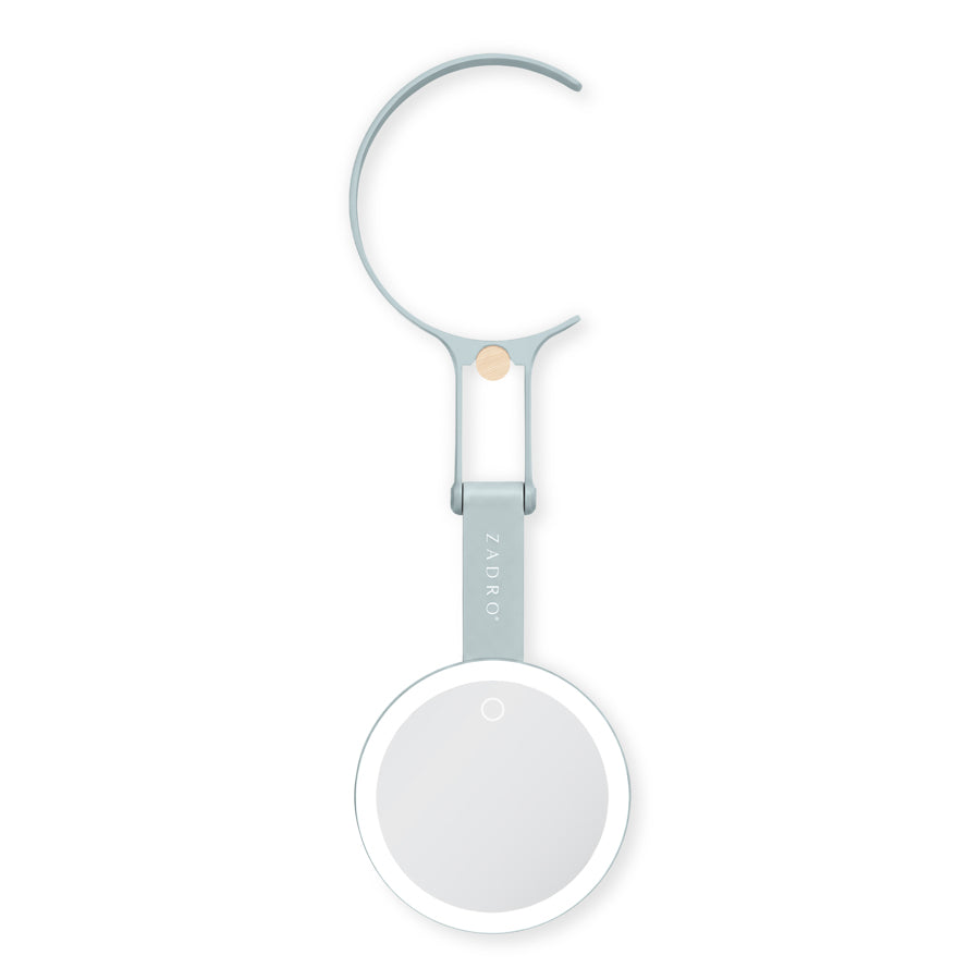 LED Lighted Travel-Ready Hand Mirror with Magnification and Multi-Position Stand