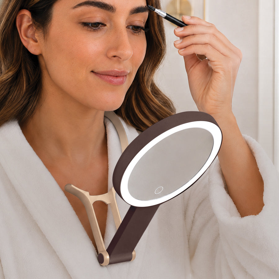 LED Lighted Travel-Ready Hand Mirror with Magnification and Multi-Position Stand