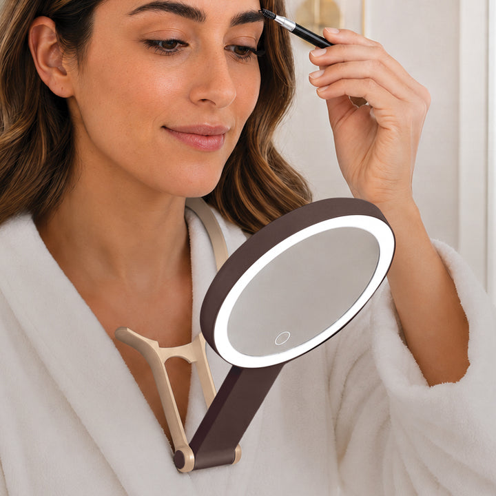LED Lighted Travel-Ready Hand Mirror with Magnification and Multi-Position Stand