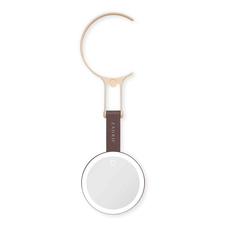 LED Lighted Travel-Ready Hand Mirror with Magnification and Multi-Position Stand