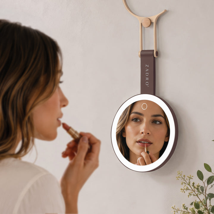LED Lighted Travel-Ready Hand Mirror with Magnification and Multi-Position Stand