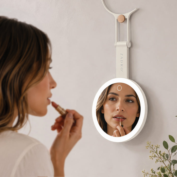 LED Lighted Travel-Ready Hand Mirror with Magnification and Multi-Position Stand