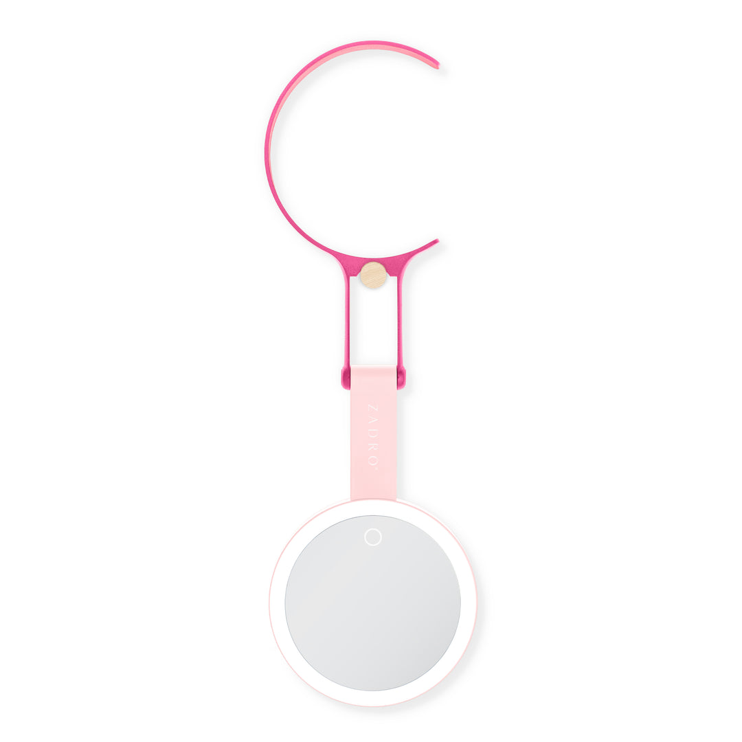 LED Lighted Travel-Ready Hand Mirror with Magnification and Multi-Position Stand