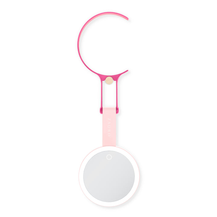 LED Lighted Travel-Ready Hand Mirror with Magnification and Multi-Position Stand