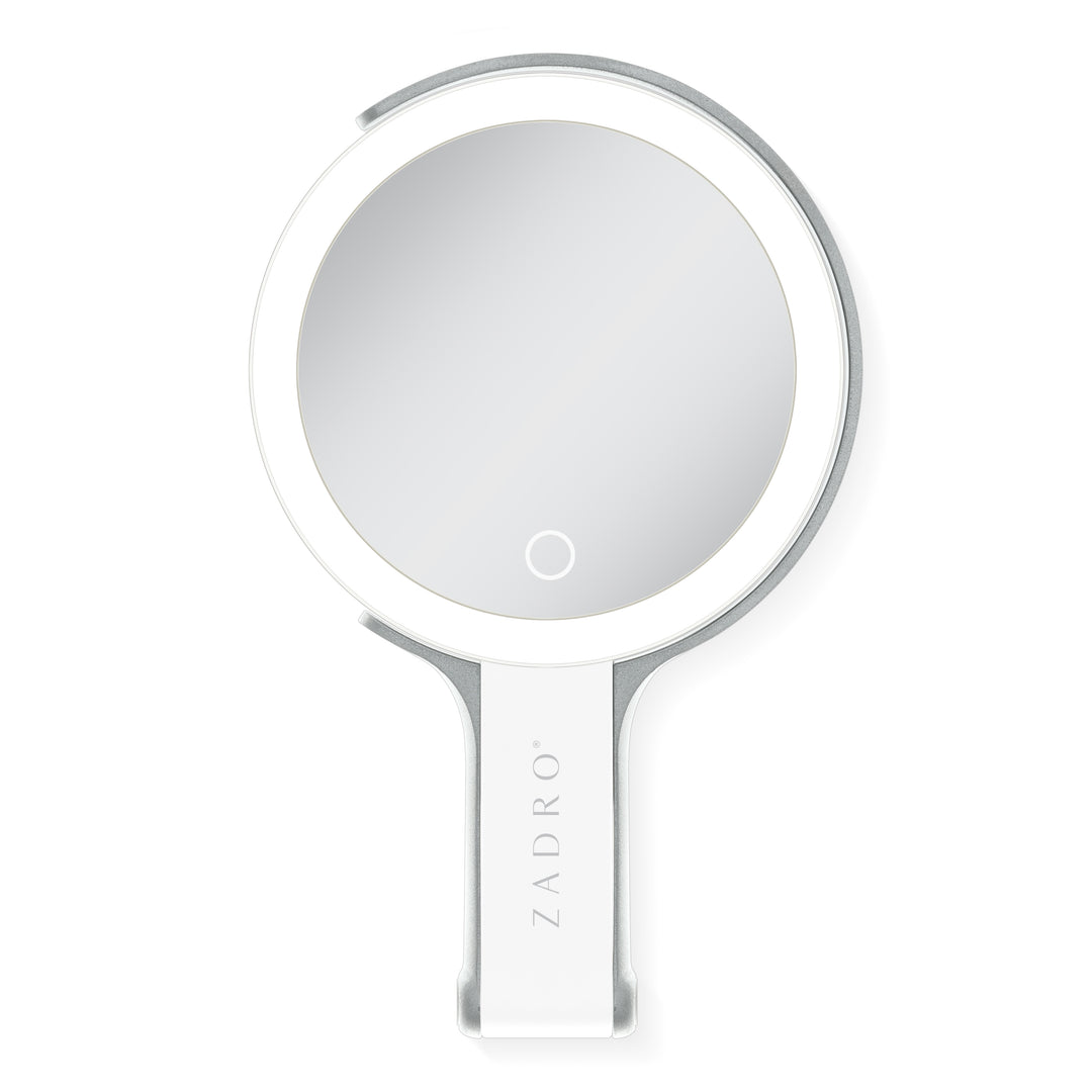LED Lighted Travel-Ready Hand Mirror with Magnification and Multi-Position Stand