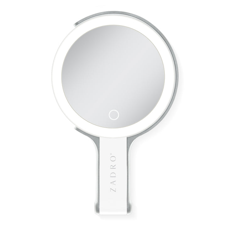 LED Lighted Travel-Ready Hand Mirror with Magnification and Multi-Position Stand