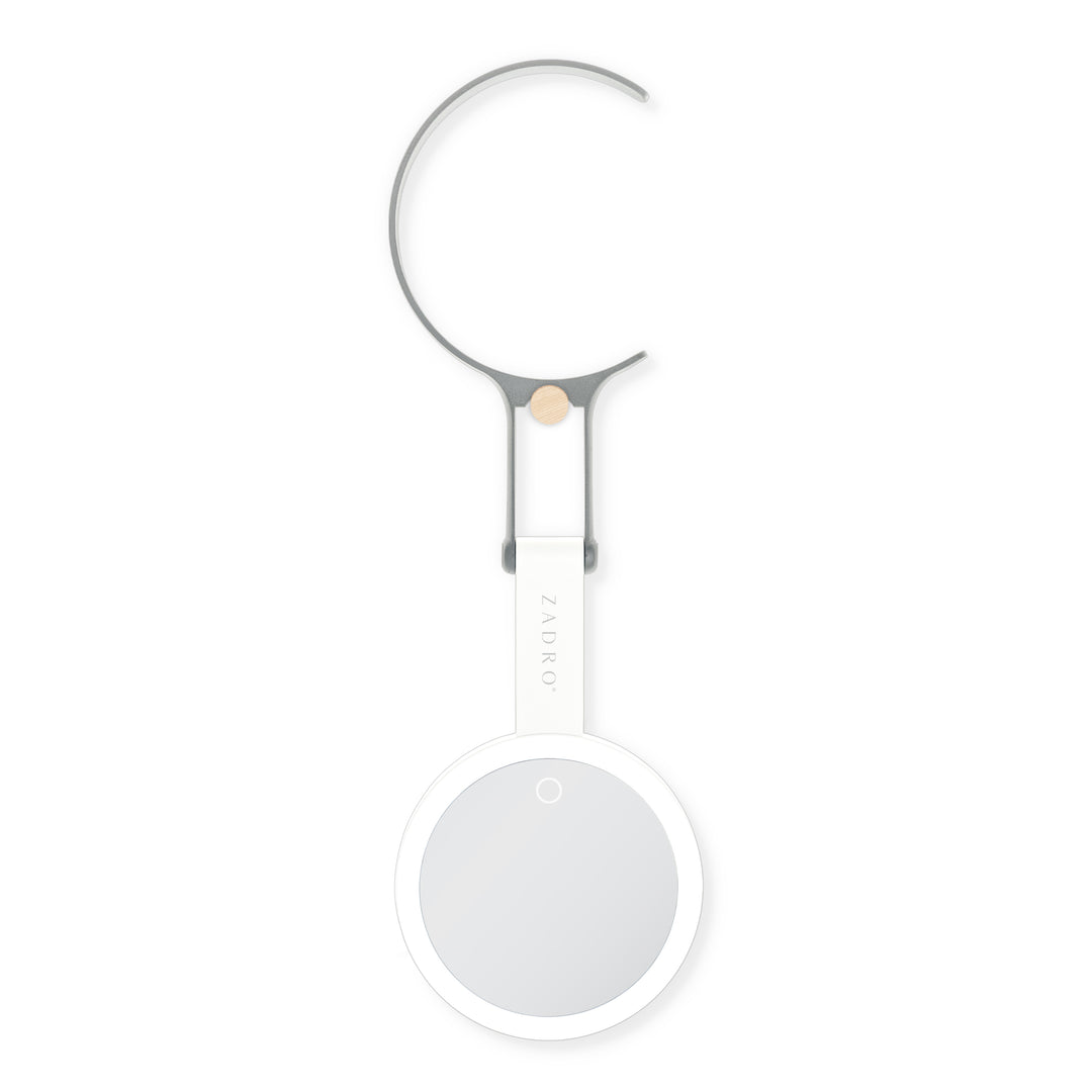 LED Lighted Travel-Ready Hand Mirror with Magnification and Multi-Position Stand