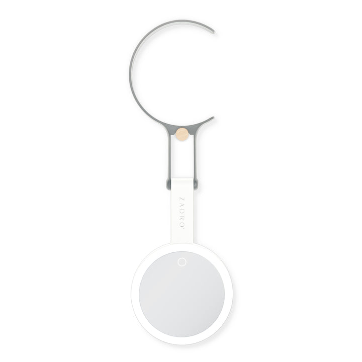 LED Lighted Travel-Ready Hand Mirror with Magnification and Multi-Position Stand