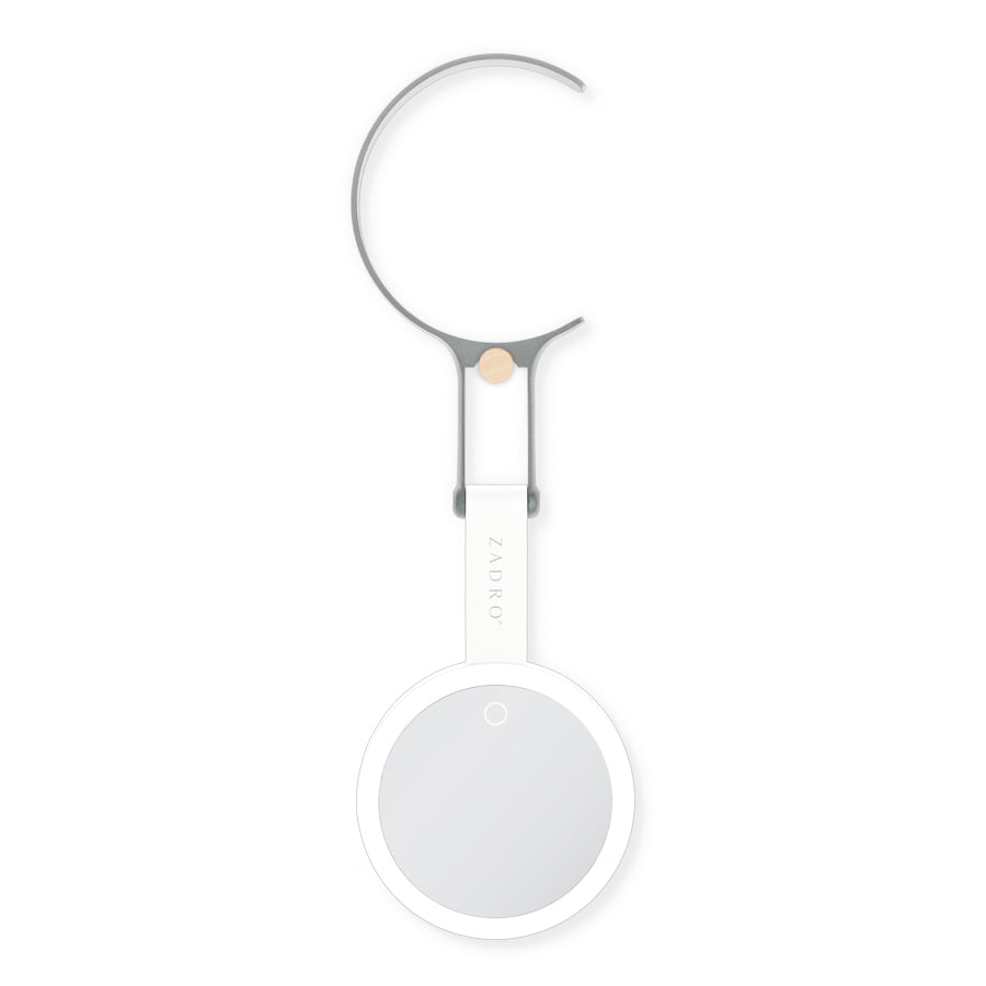 LED Lighted Travel-Ready Hand Mirror with Magnification and Multi-Position Stand