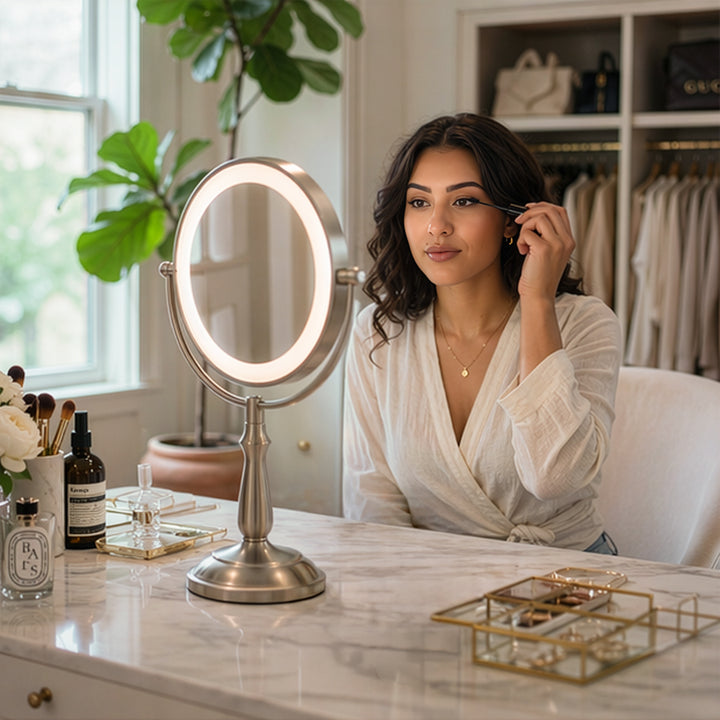 Lighted Makeup Mirror with Magnification & Touch Base