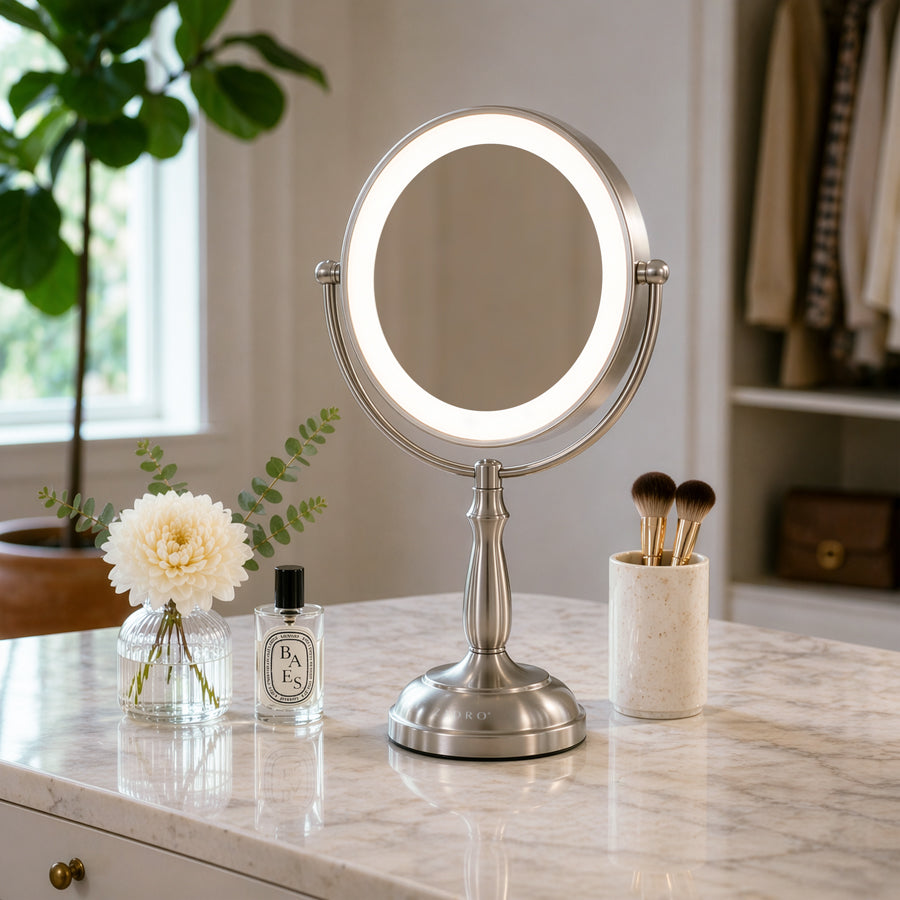 Lighted Makeup Mirror with Magnification & Touch Base
