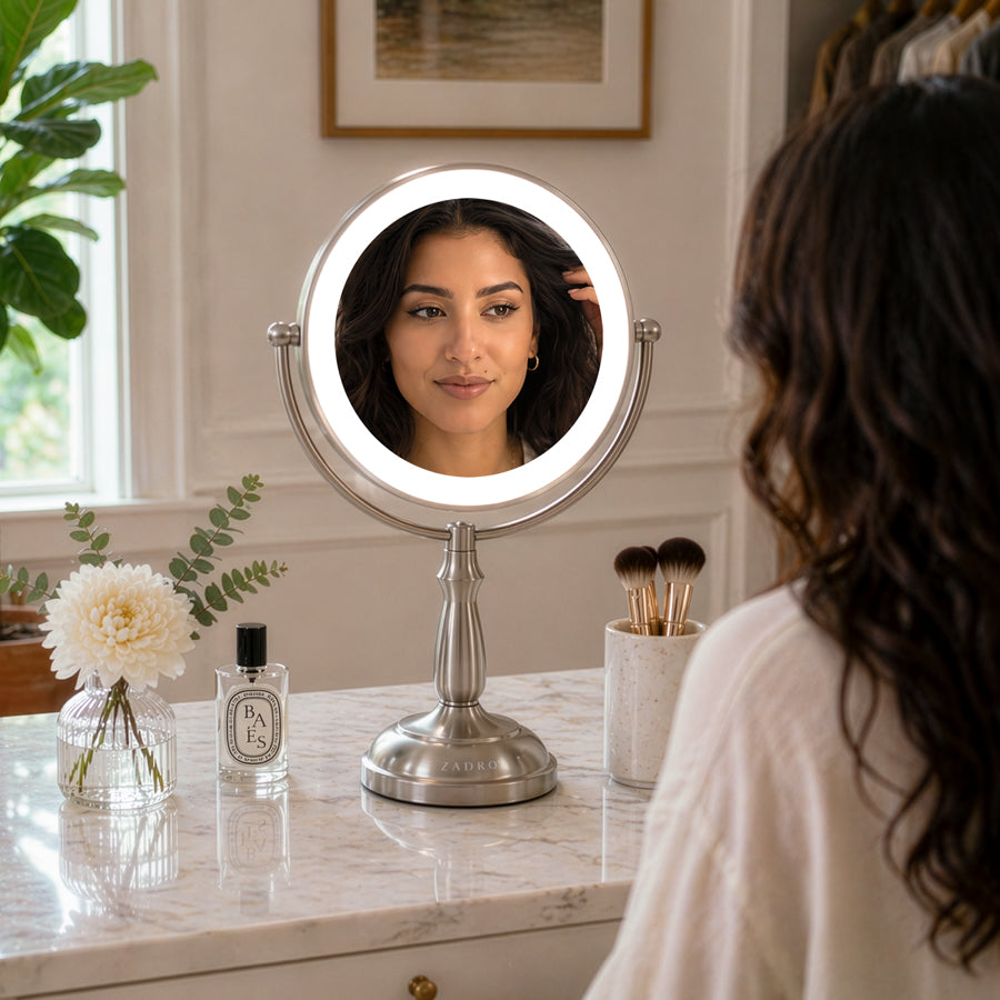 Lighted Makeup Mirror with Magnification & Touch Base